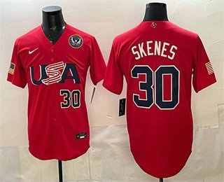 Men's USA #30 Paul Skenes Red 2026 World Baseball Classic 250th Patch Stitched Jersey