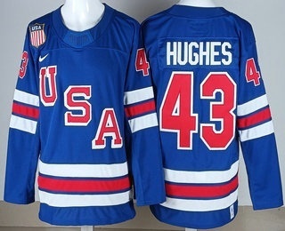 Men's USA #43 Quinn Hughes Blue 2026 Olympics Authentic Jersey