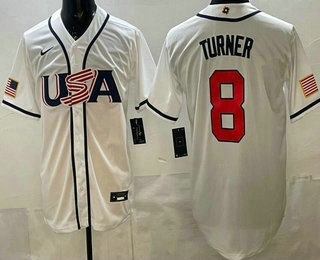 Men's USA #8 Trea Turner White 2026 World Baseball Classic Cool Base Jersey