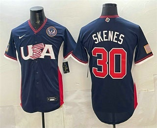 Men's USA Baseball #30 Paul Skenes 2026 World Baseball Classic 250th Patch Stitched Jersey