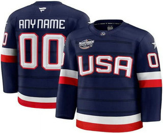 Men's USA Customized Navy 2025 4 Nations Face Off Authentic Jersey