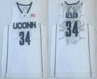 Men's Uconn Huskies #34 Ray Allen White College Basketball Jersey