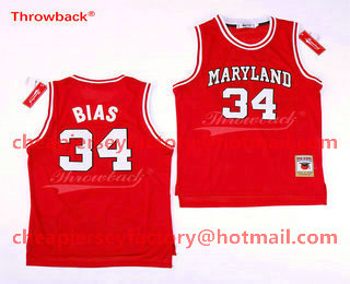Men's University of Maryland #34 Len Bias Red College Basketball Swingman Jersey