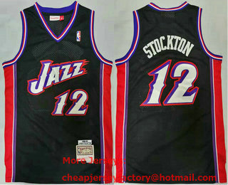 Men's Utah Jazz #12 John Stockton Black 1998-99 Hardwood Classics Soul Swingman Throwback Jersey