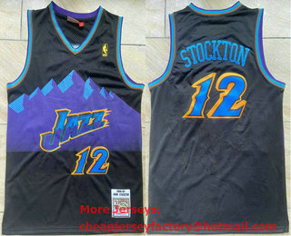 Men's Utah Jazz #12 John Stockton Mountain Black 1996-97 Hardwood Classics Soul Swingman Throwback Jersey