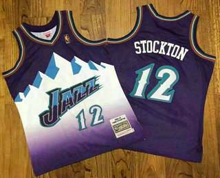 Men's Utah Jazz #12 John Stockton Mountain Purple Hardwood Classics Soul AU Throwback Jersey