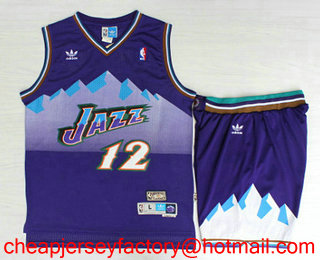 Men's Utah Jazz #12 John Stockton Mountain Purple Hardwood Classics Soul Swingman Throwback Jersey With Shorts