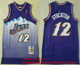 Men's Utah Jazz #12 John Stockton Mountain Purple White Hardwood Classics Soul Swingman Throwback Jersey