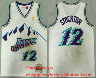 Men's Utah Jazz #12 John Stockton Mountain White Gold NBA 1996-97 Hardwood Classics Soul Swingman Throwback Jersey