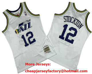 Men's Utah Jazz #12 John Stockton White 1991-92 Hardwood Classics Soul Swingman Throwback Jersey