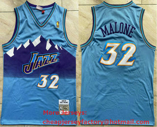 Men's Utah Jazz #32 Karl Malone Mountain Blue 1996-97 Hardwood Classics Soul Swingman Throwback Jersey