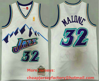 Men's Utah Jazz #32 Karl Malone Mountain White Gold NBA 1996-97 Hardwood Classics Soul Swingman Throwback Jersey