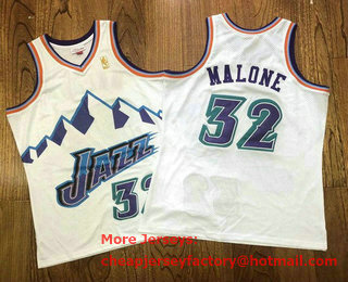 Men's Utah Jazz #32 Karl Malone Mountain White Hardwood Classics Soul AU Throwback Jersey