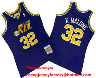 Men's Utah Jazz #32 Karl Malone Purple 1991-92 Hardwood Classics Soul Swingman Throwback Jersey 01