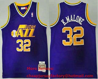 Men's Utah Jazz #32 Karl Malone Purple 1991-92 Hardwood Classics Soul Swingman Throwback Jersey