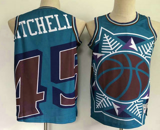 Men's Utah Jazz #45 Donovan Mitchell Blue Big Face Mitchell Ness Hardwood Classics Soul Swingman Throwback Jersey
