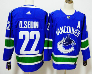 Men's Vancouver Canucks #22 Daniel Sedin Blue Withc A Patch 2017-2018 Hockey Stitched NHL Jersey