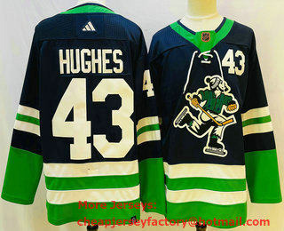 Men's Vancouver Canucks #43 Quinn Hughes Navy 2022 Reverse Retro Stitched Jersey