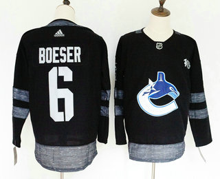 Men's Vancouver Canucks #6 Brock Boeser Black 100th Anniversary Stitched NHL 2017 Hockey Jersey