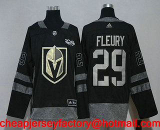 Men's Vegas Golden Knights #29 Marc-Andre Fleury Black Fashion 2017-2018 Hockey Stitched NHL 100th Jersey