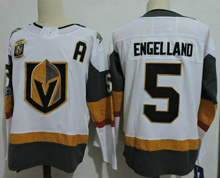 Men's Vegas Golden Knights #5 Deryk Engelland White 100th Anniversary With A Patch Inaugural 2017-18 Season Patch Hockey Stitched NHL Jersey