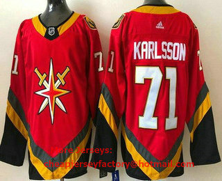 Men's Vegas Golden Knights #71 William Karlsson Red 2021 Reverse Retro Authentic Jersey