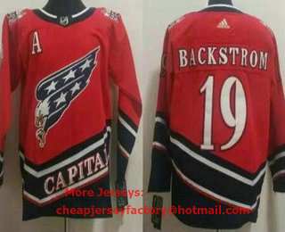 Men's Washington Capitals #19 Nicklas Backstrom Red 2021 Reverse Retro Authentic Jersey