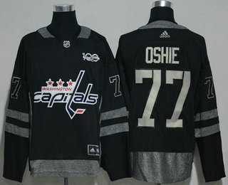 Men's Washington Capitals #77 T. J. Oshie Black 100th Anniversary Stitched NHL 2017 Hockey Jersey