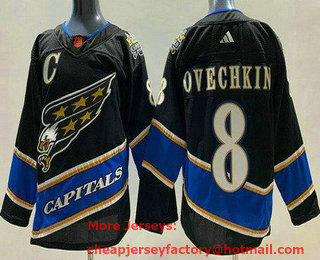 Men's Washington Capitals #8 Alex Ovechkin Black 2022 Reverse Retro Authentic Jersey