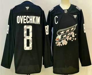 Men's Washington Capitals #8 Alex Ovechkin Black 50th Anniversary Cherry Blossom Stitched Jersey