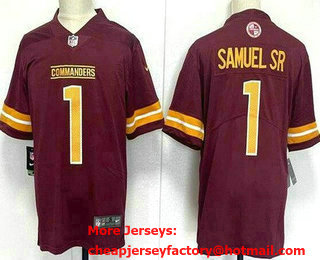 Men's Washington Commanders #1 Deebo Samuel Sr Limited Red Vapor Jersey