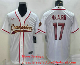 Men's Washington Commanders #17 Terry McLaurin White With Patch Cool Base Stitched Baseball Jersey