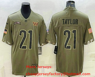 Men's Washington Commanders #21 Sean Taylor Olive 2022 Salute To Service Limited Stitched Jersey