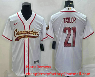 Men's Washington Commanders #21 Sean Taylor White With Patch Cool Base Stitched Baseball Jersey