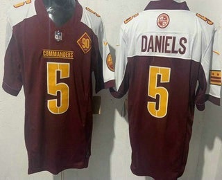 Men's Washington Commanders #5 Jayden Daniels Limited Red Thanksgiving FUSE Vapor Jersey