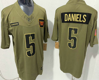 Men's Washington Commanders #5 Jayden Daniels Olive 2025 FUSE Salute to Service Limited Jersey