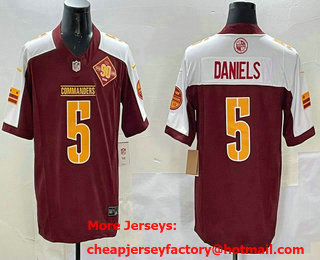 Men's Washington Commanders #5 Jayden Daniels Red Thanksgiving 2024 FUSE With 90th Vapor Limited Stitched Jersey