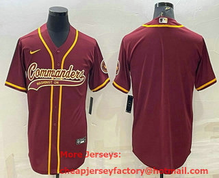 Men's Washington Commanders Blank Burgundy With Patch Cool Base Stitched Baseball Jersey