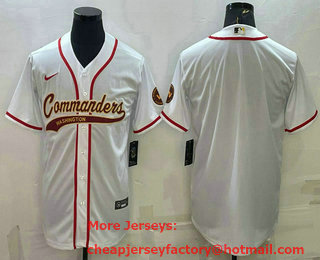 Men's Washington Commanders Blank White With Patch Cool Base Stitched Baseball Jersey