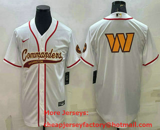 Men's Washington Commanders White Team Big Logo With Patch Cool Base Stitched Baseball Jersey