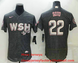 Men's Washington Nationals #22 Juan Soto 2022 Grey City Connect Cherry Blossom Flex Base Stitched Jersey