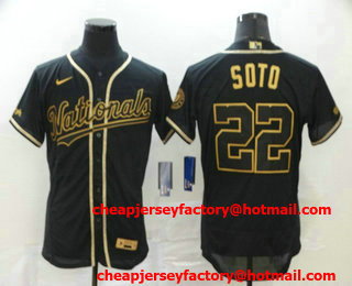 Men's Washington Nationals #22 Juan Soto Black With Gold Stitched MLB Flex Base Nike Jersey