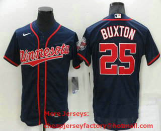 Men's Washington Nationals #25 Byron Buxtonon Navy Blue With Team Patch Stitched MLB Flex Base Jersey