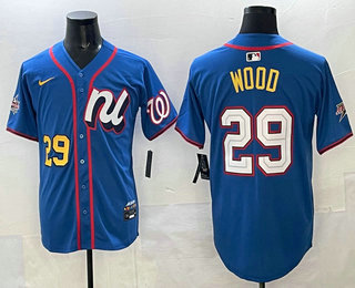 Men's Washington Nationals #29 James Wood Number Blue 2025 All Star Limited Stitched Jersey