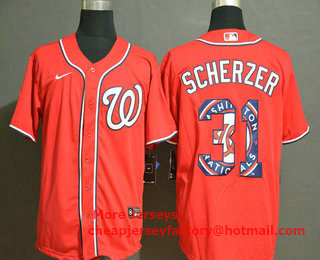 Men's Washington Nationals #31 Max Scherzer Red Team Logo Stitched MLB Cool Base Nike Jersey