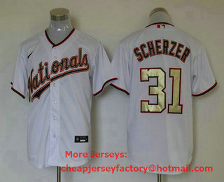 Men's Washington Nationals #31 Max Scherzer White Gold Stitched MLB Cool Base Nike Jersey