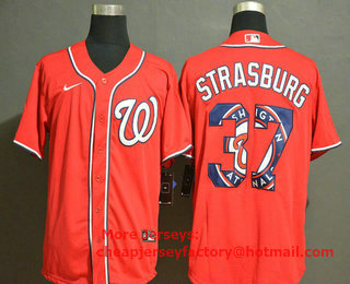 Men's Washington Nationals #37 Stephen Strasburg Red Team Logo Stitched MLB Cool Base Nike Jersey