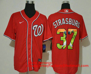 Men's Washington Nationals #37 Stephen Strasburg Red Unforgettable Moment Stitched Fashion MLB Cool Base Nike Jersey
