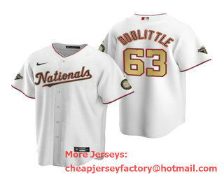 Men's Washington Nationals #63 Sean Doolittle White Gold 2019 World Series Champions Stitched MLB Cool Base Nike Jersey