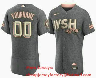 Men's Washington Nationals Customized 2022 Gray City Connect Cherry Blossom Flex Base Stitched Baseball Jersey